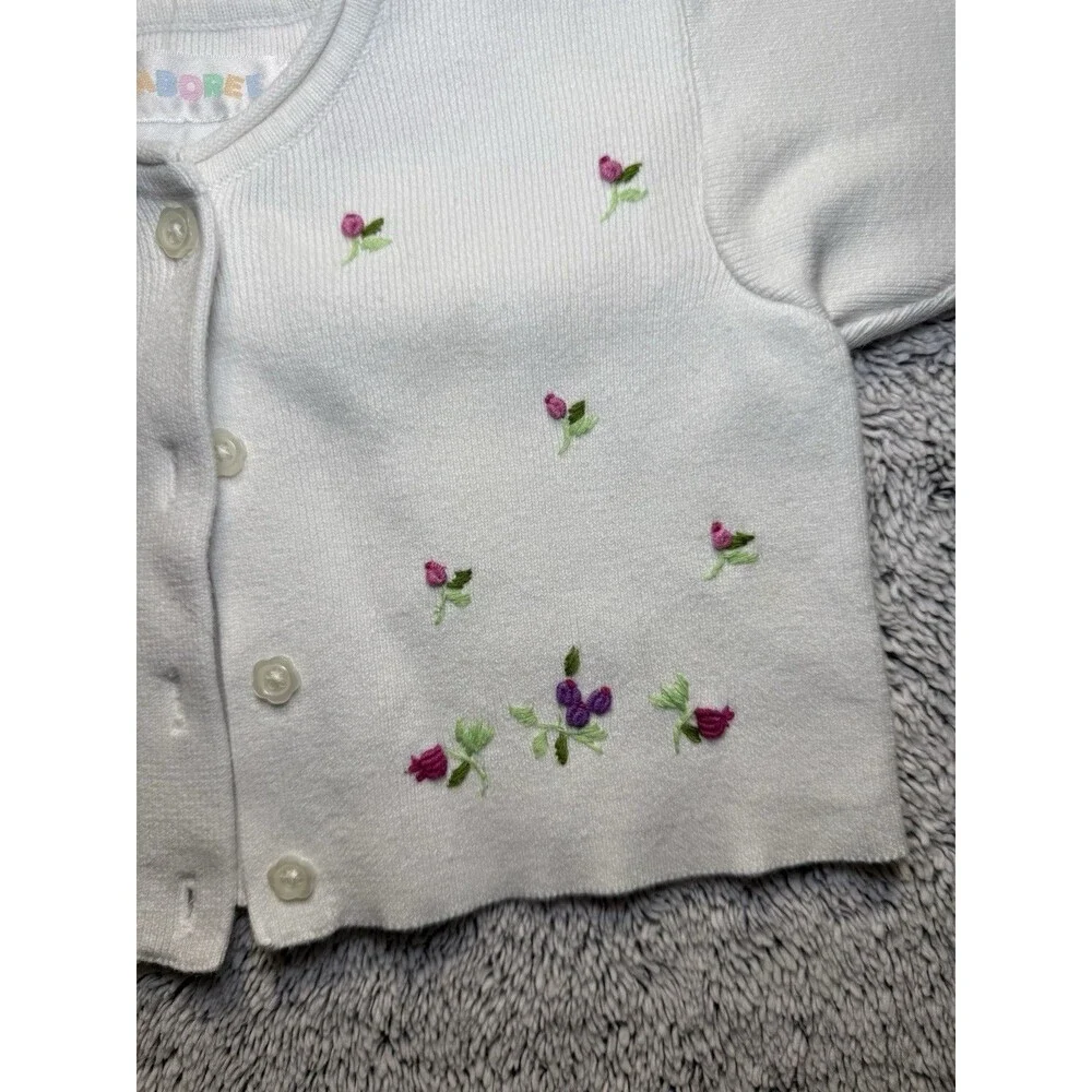 Vtg Gymboree 1998 Rainbow Tag‎ Floral Embroidered White Cardigan Sweater 0-3m